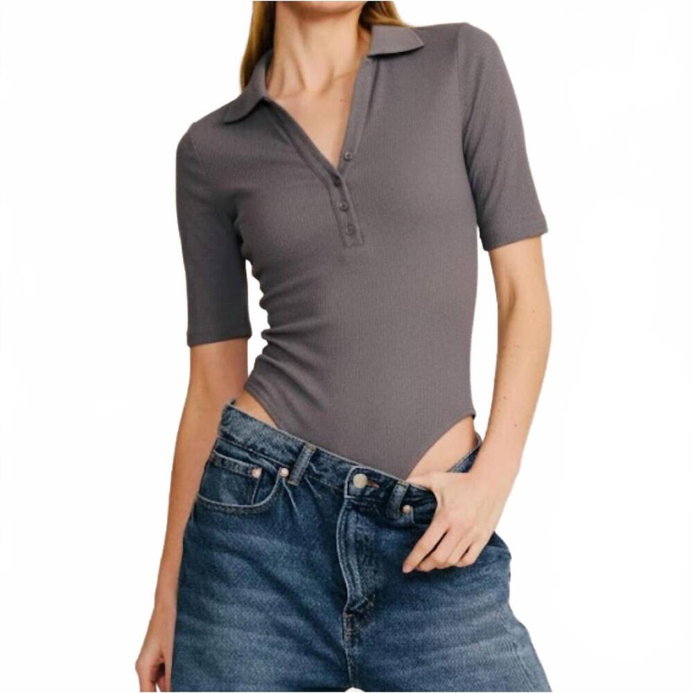 NEW BELLE D'AMOUR short sleeve collared bodysuit in grey